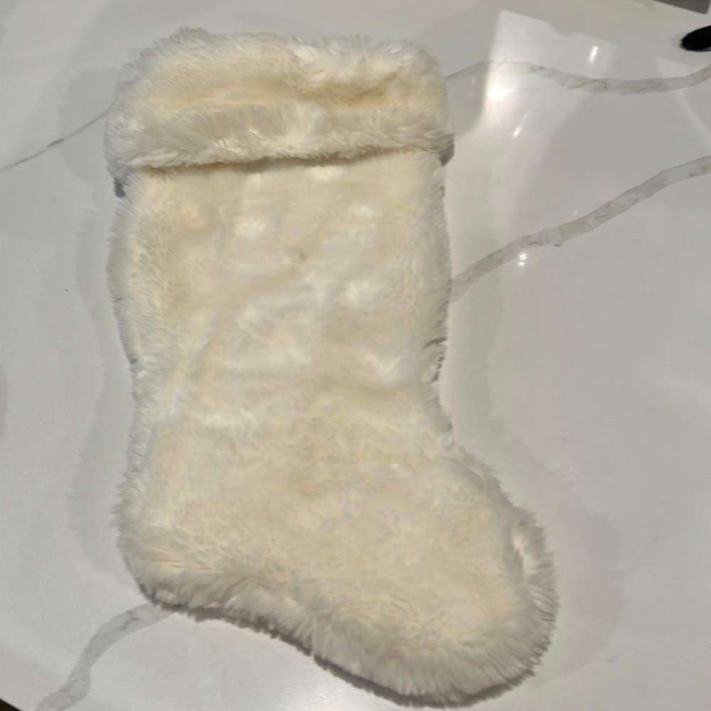 creme Plush Faux Fur Standard Rustic Christmas Stocking